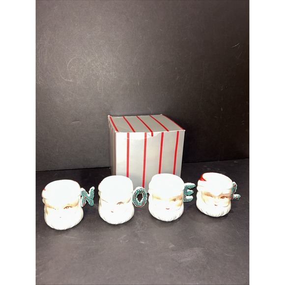 VTG Set of 4 Commodore Japan Noel Santa Faces Ceramic Mugs Hand Painted  1950's - Picture 2 of 13